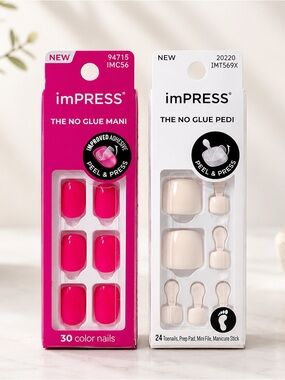 imPRESS Hot Pink & Cream No Glue Mani & Pedi Set